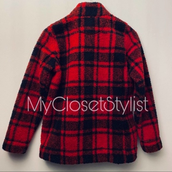 CALVIN KLEIN Sherpa Jacket Coat NWT XS Red Black Plaid New winter cozy cabincore - Picture 4 of 4